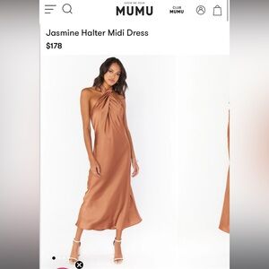 Elegant Tan Halter Neck Dress